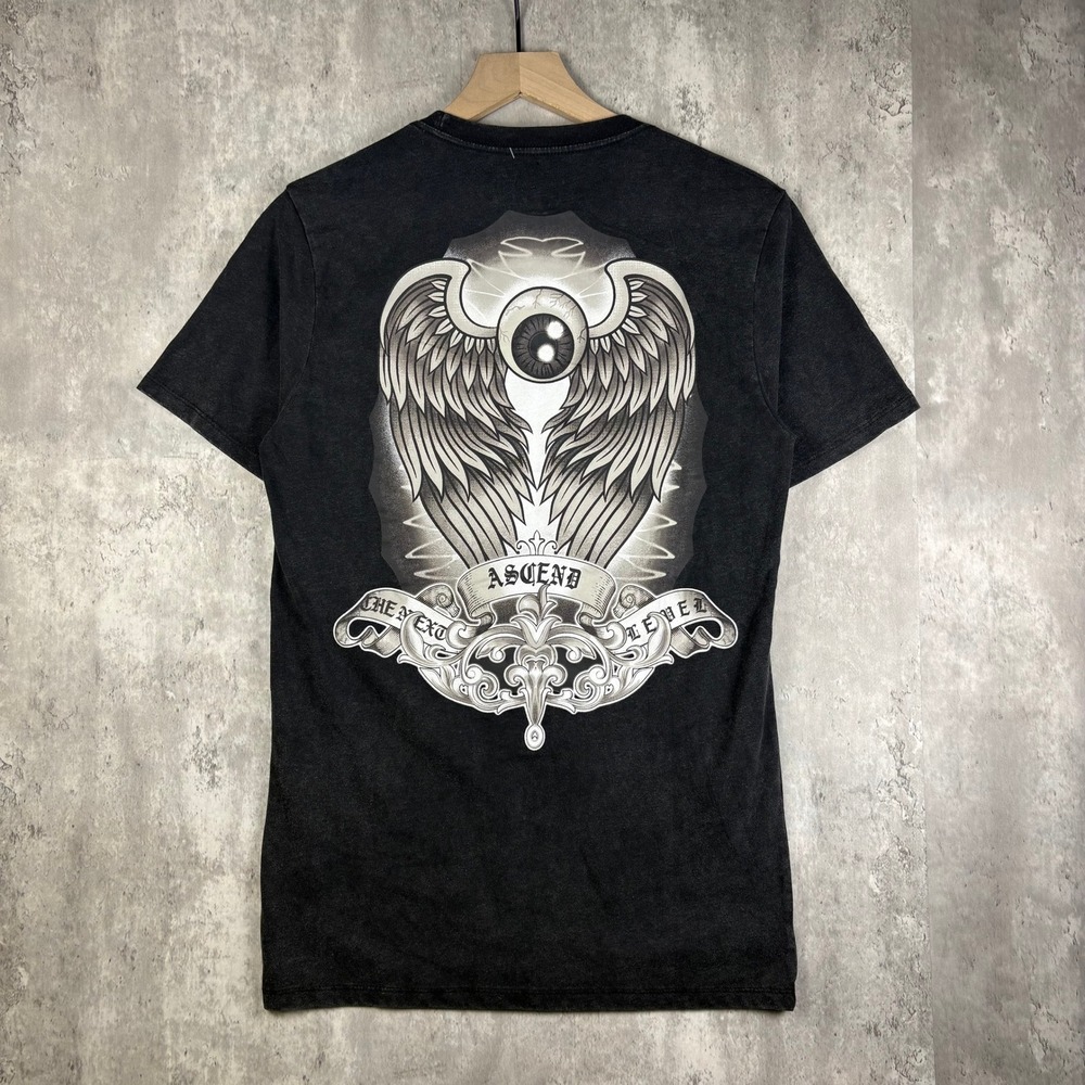 Von Dutch Mens Graphic T-Shirt Black Winged Eyeball Ascend Logo Tee Small